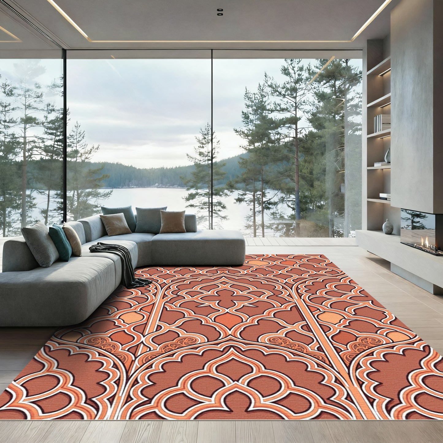 Terracotta Orange Lattice Archway Rug
