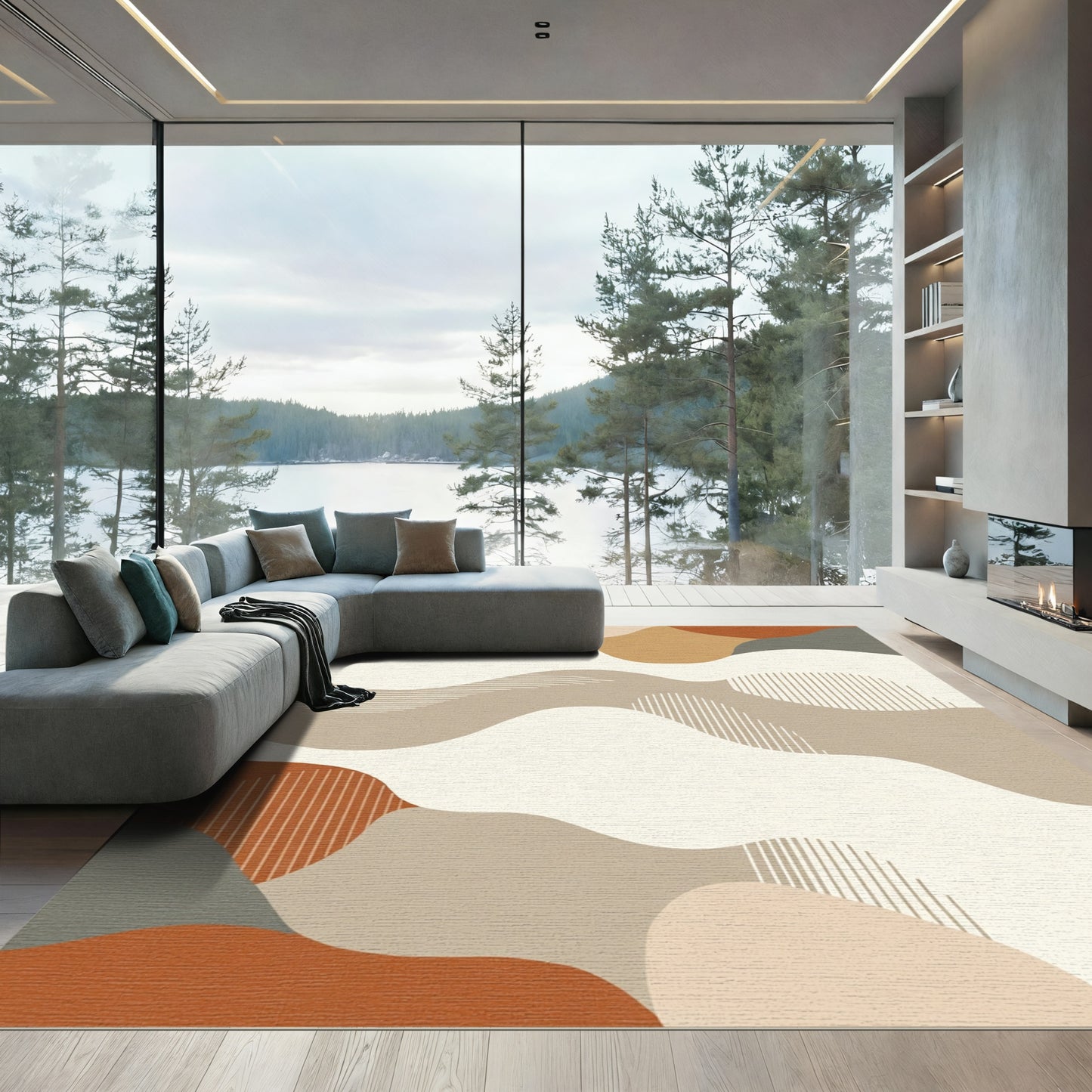 Abstract Earthy Tone Wavy Shapes Rug