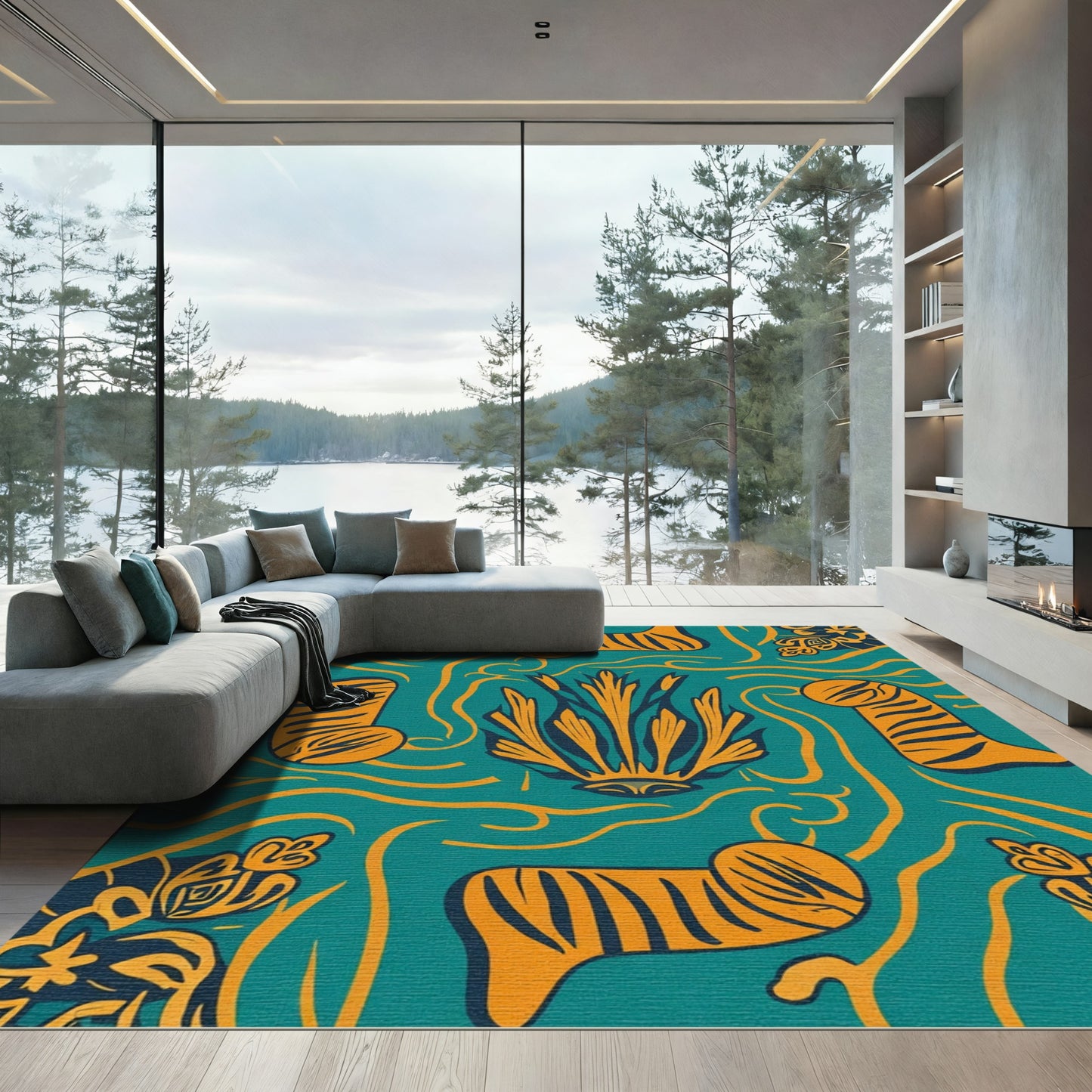 Bold Orange Tiger Stripe Seaweed Rug