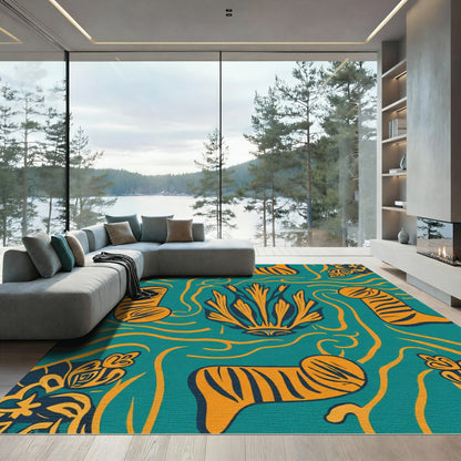 Bold Orange Tiger Stripe Seaweed Rug