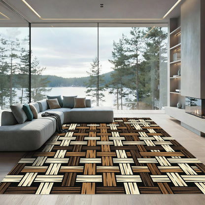 Woven Earth Tones Interlocking Threads Rug
