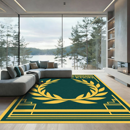 Golden Laurel Wreath Dark Teal Rug