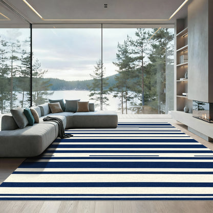 Deep Blue Cream Stripe Accordion Rug