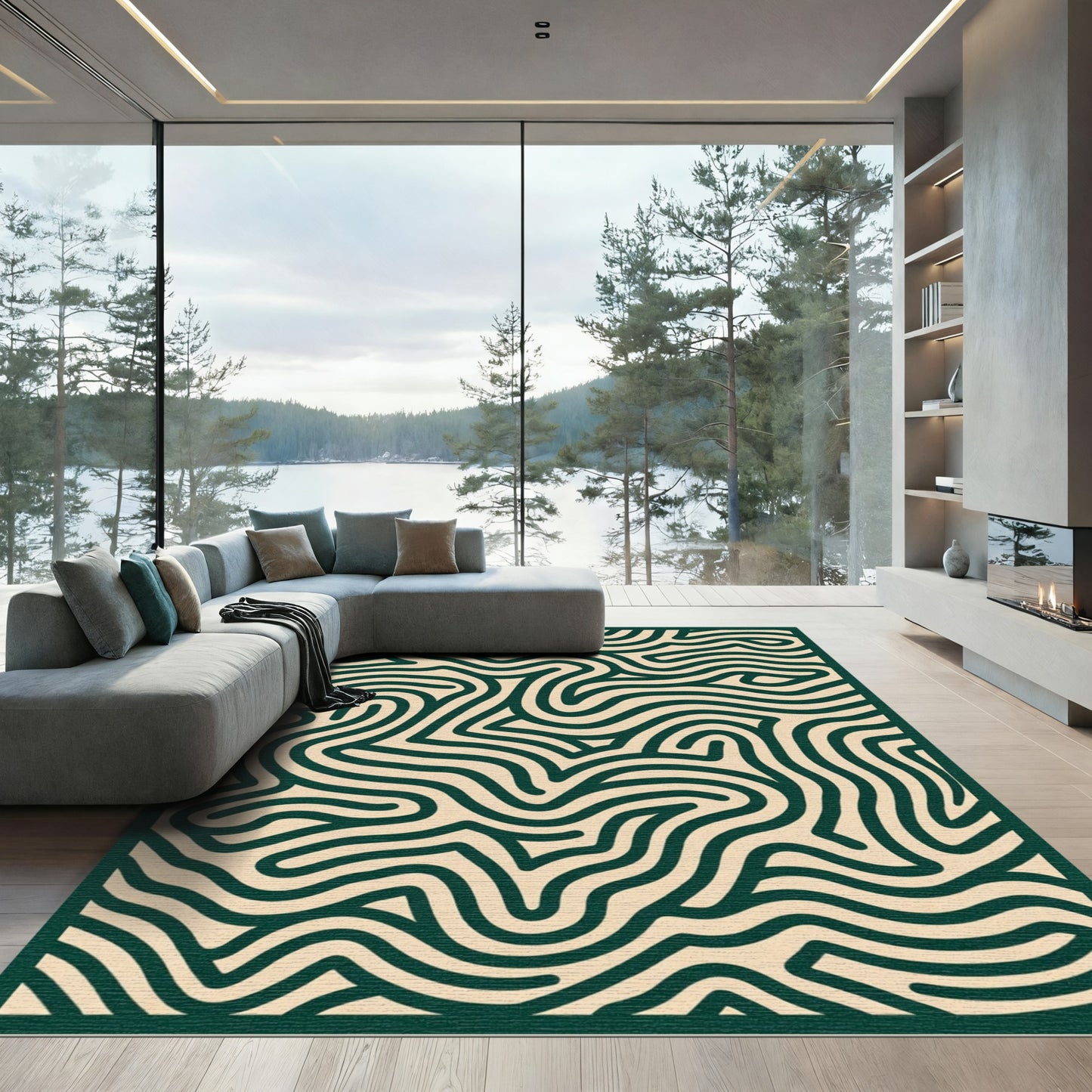 Deep Forest Winding Lines Rug