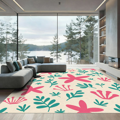 Coral Mint Botanical Pattern Rug