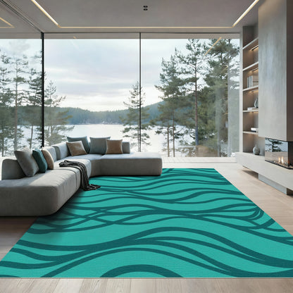 Teal Deep Blue Wavy Lines Rug