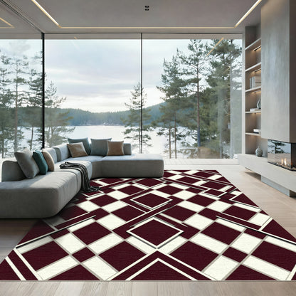 Crimson Off White Diamond Overlay Rug