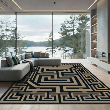 Black Gold Maze Illusion Rug