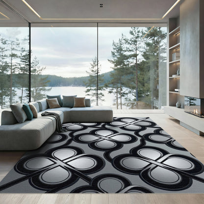 Sophisticated Silver Interlocking Quatrefoil Metallic Rug