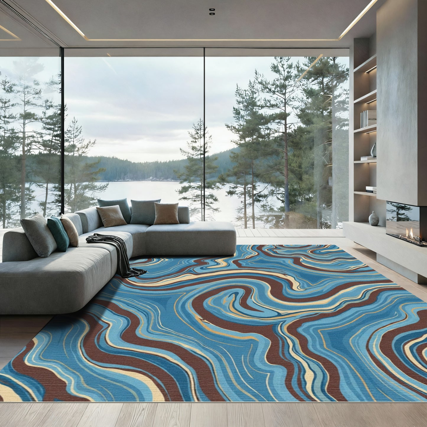 Deep Blue Brown Agate Swirl Rug