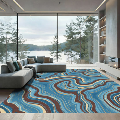 Deep Blue Brown Agate Swirl Rug