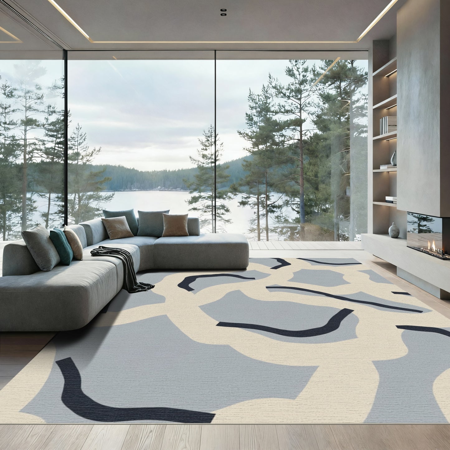 Modern Abstract Swirl Composition Rug