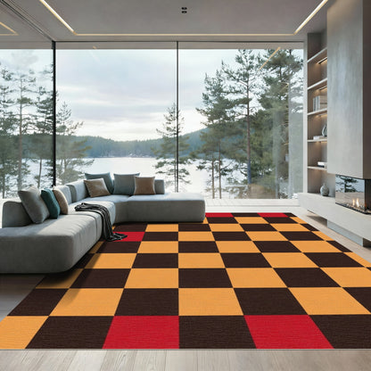Checkerboard Red Orange Composition Rug