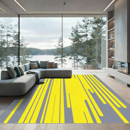 Abstract Yellow Gray Vertical Strokes Rug