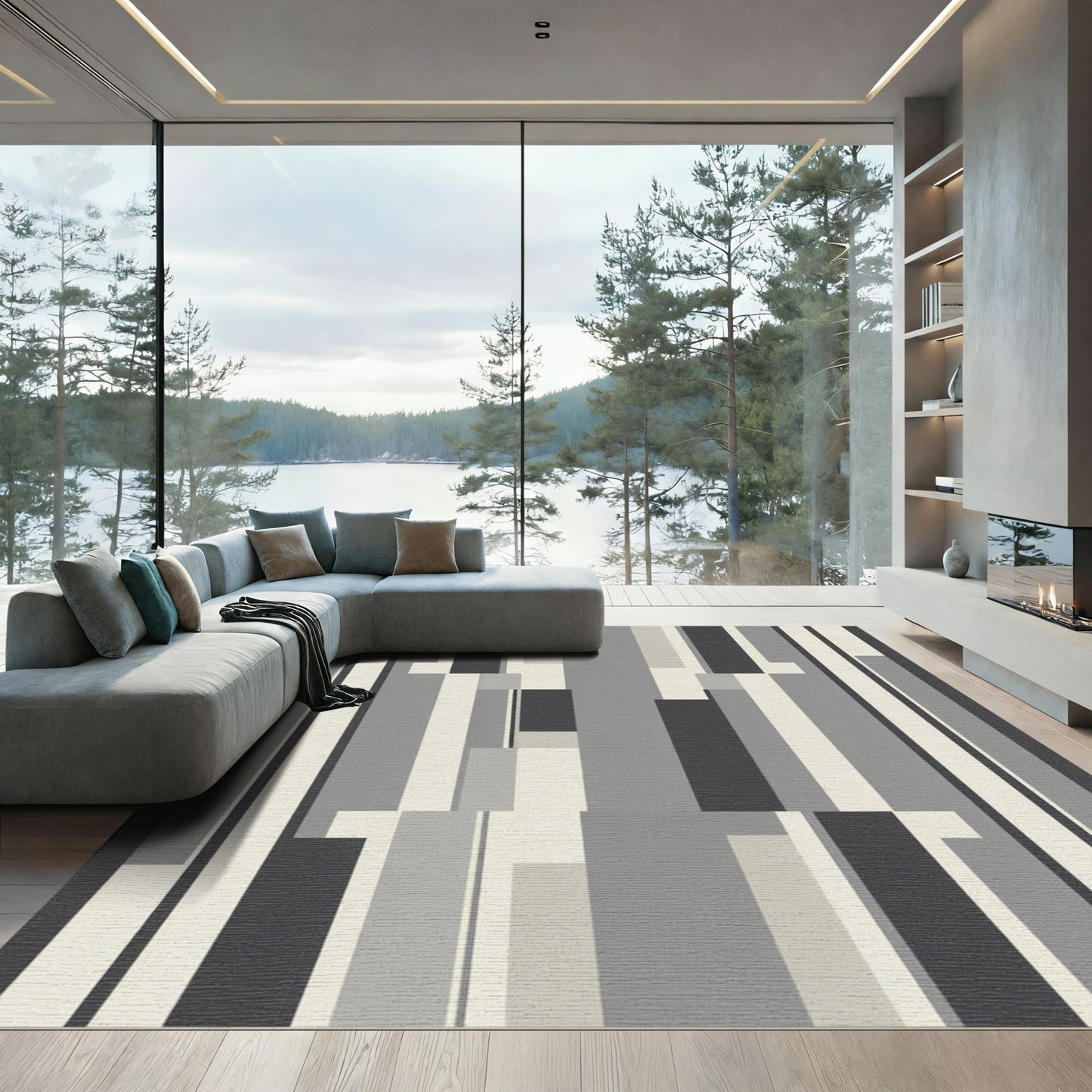Monochromatic Abstract Geometric Stripes Rug