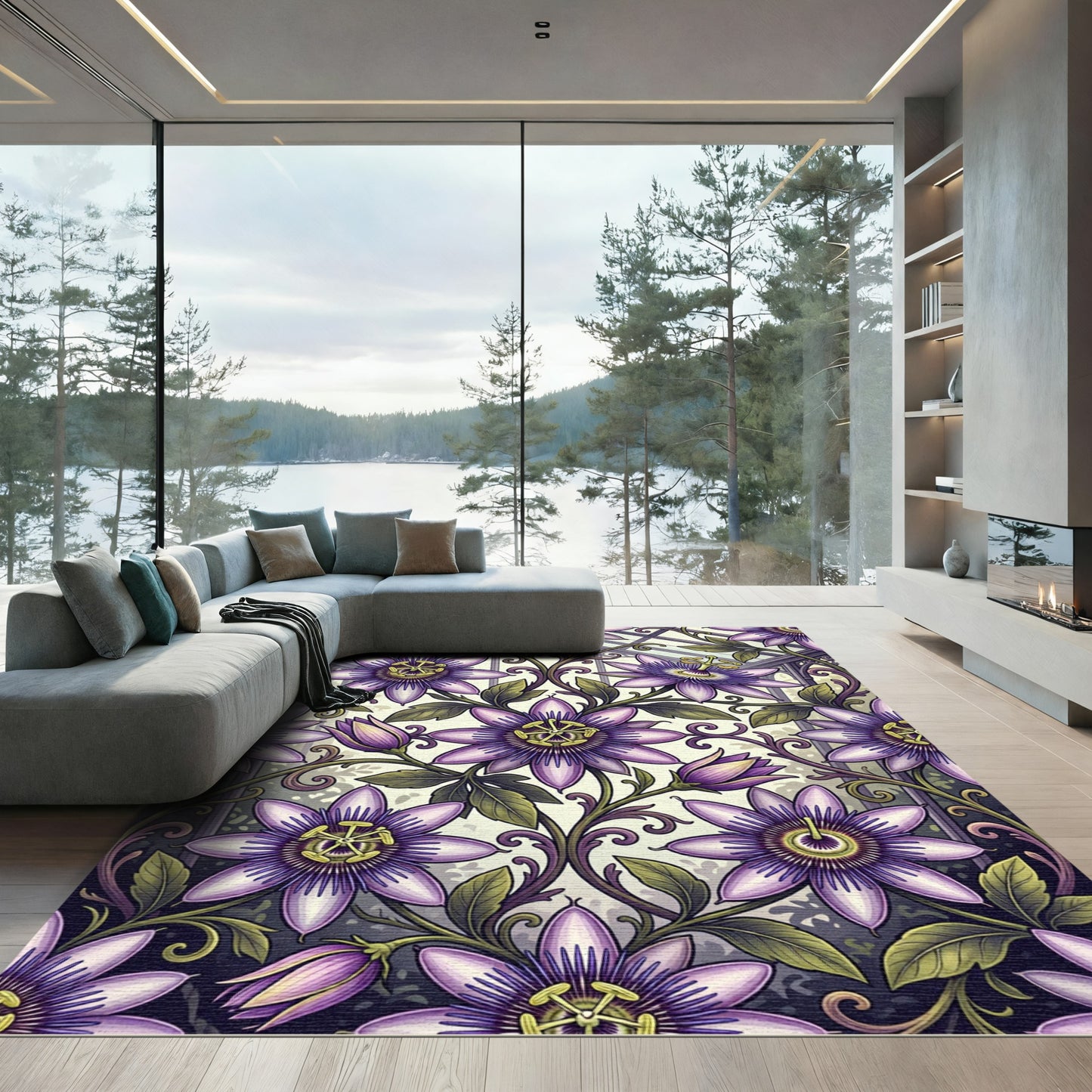 Botanical Passion Flower Greenhouse Illustration Rug