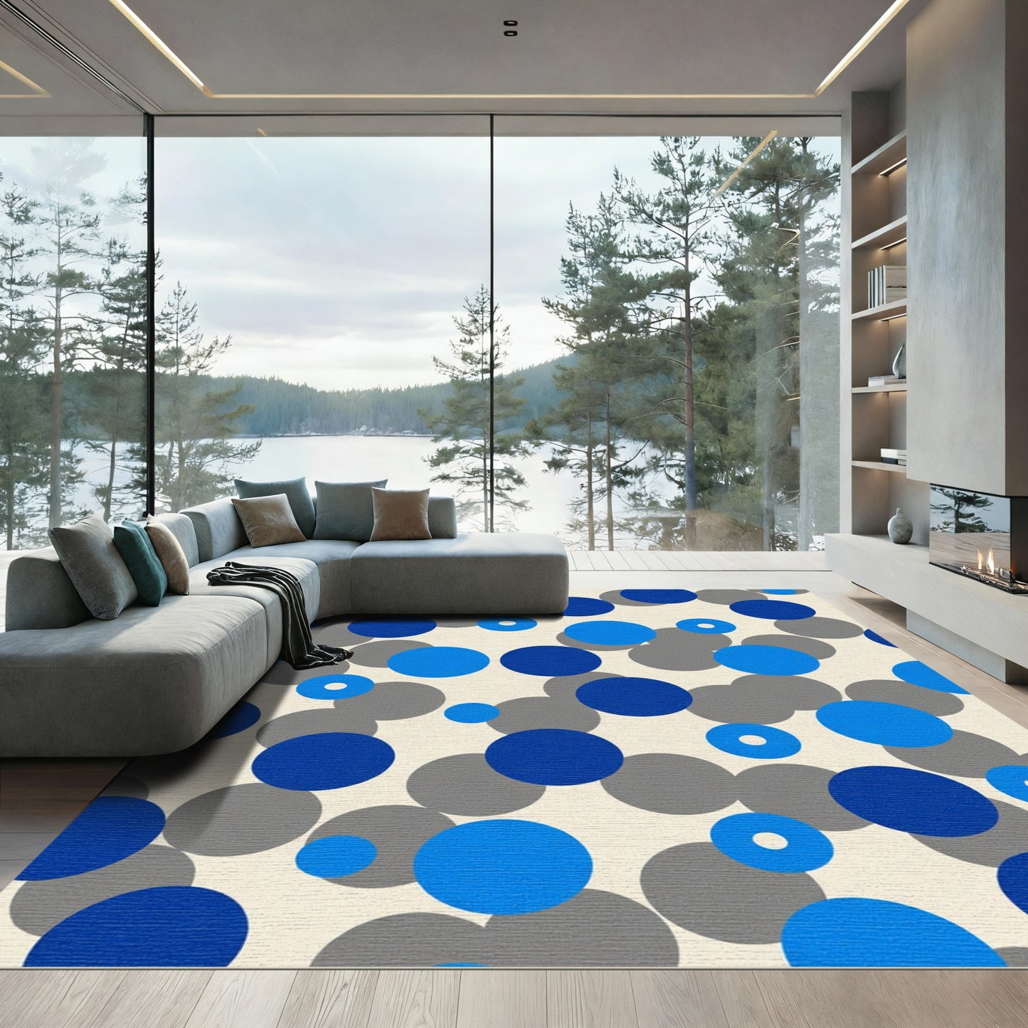 Modern Blue Gray Circle Cluster Rug