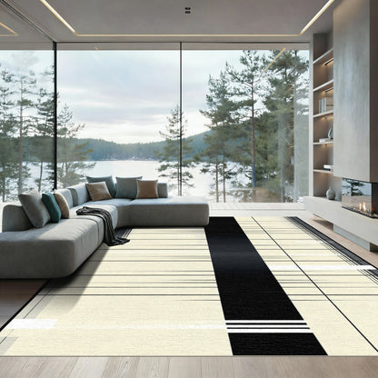 Modern Cream Black Striped Rectangles Rug