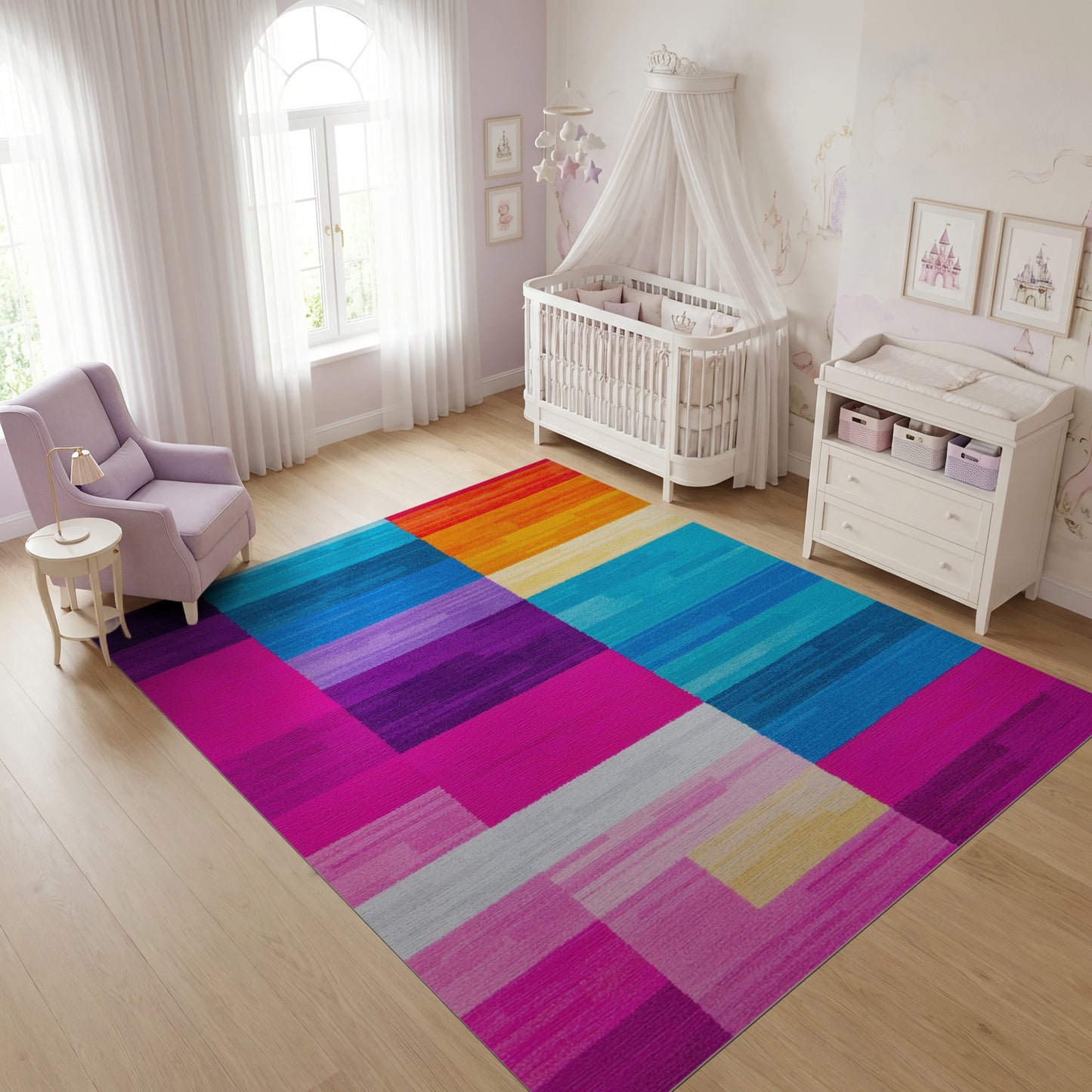Modern Vibrant Multicolor Stripe Rug