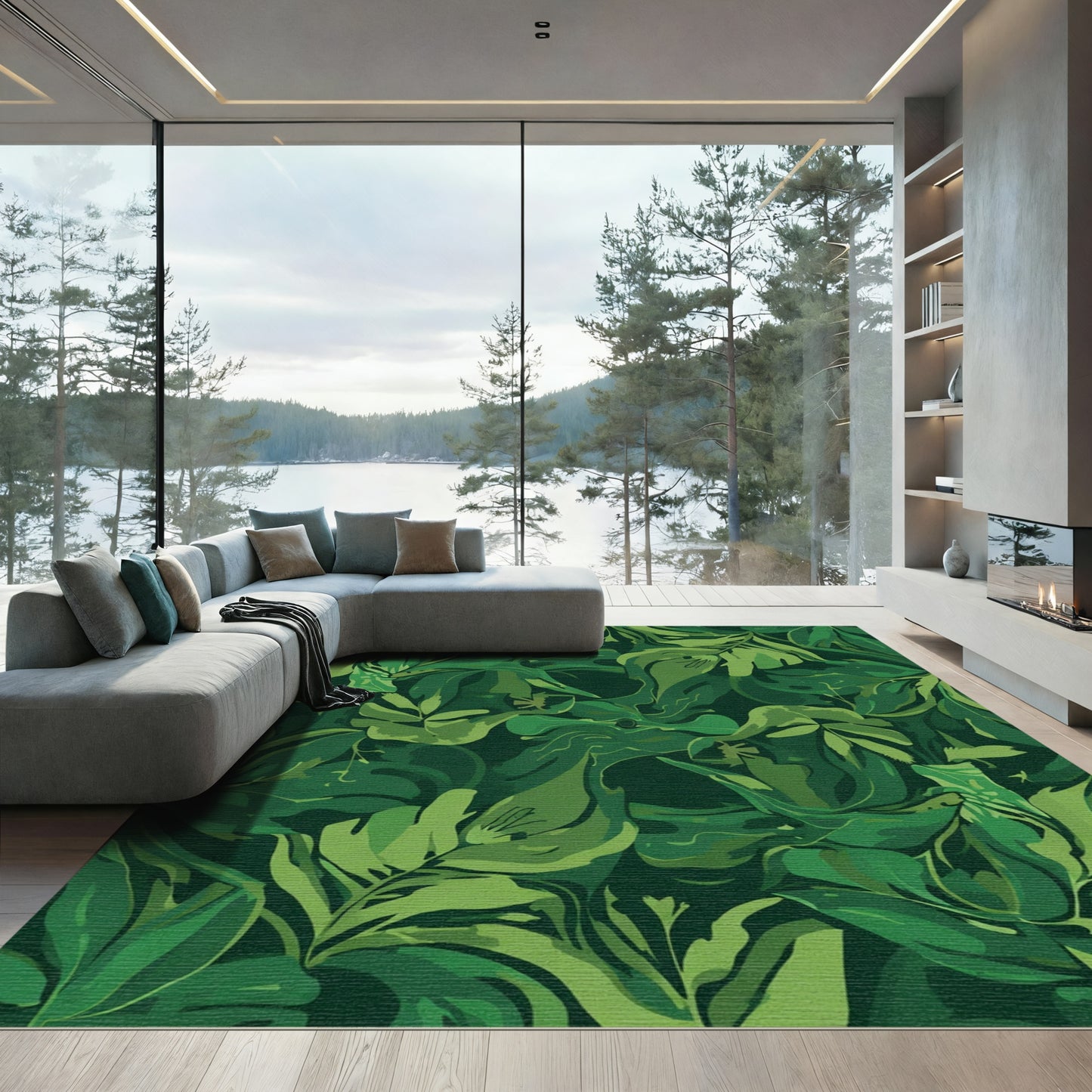 Deep Emerald Jungle Leaf Medley Rug