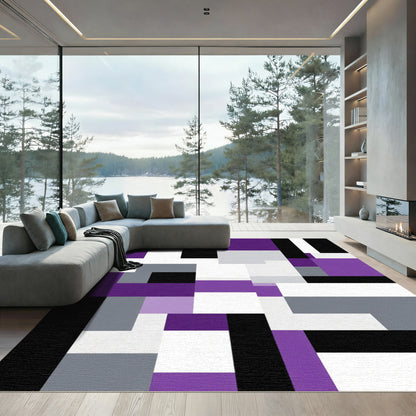 Abstract Purple Gray Black Rectangles Rug