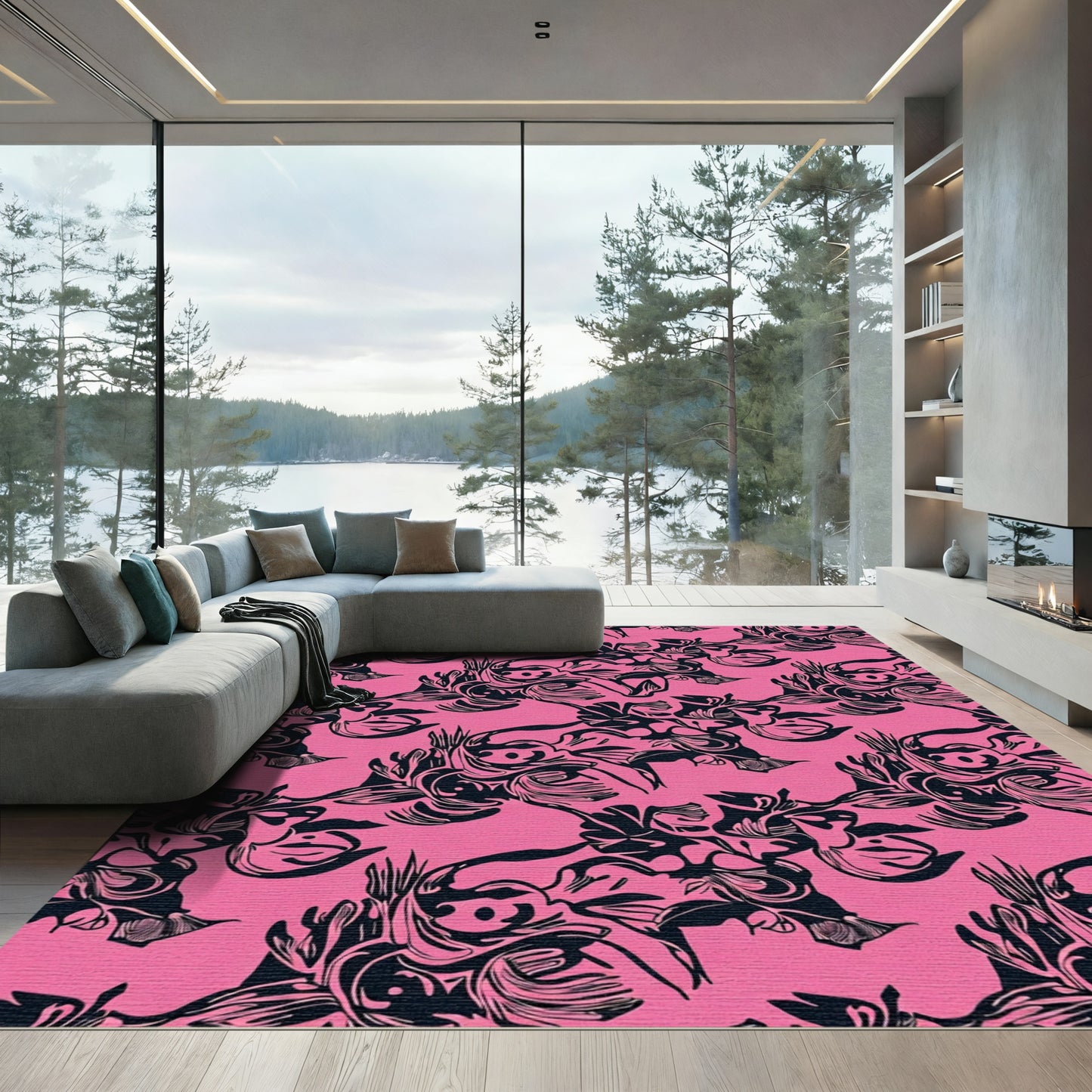 Baroque Pink Floral Swirl Reminiscence Rug