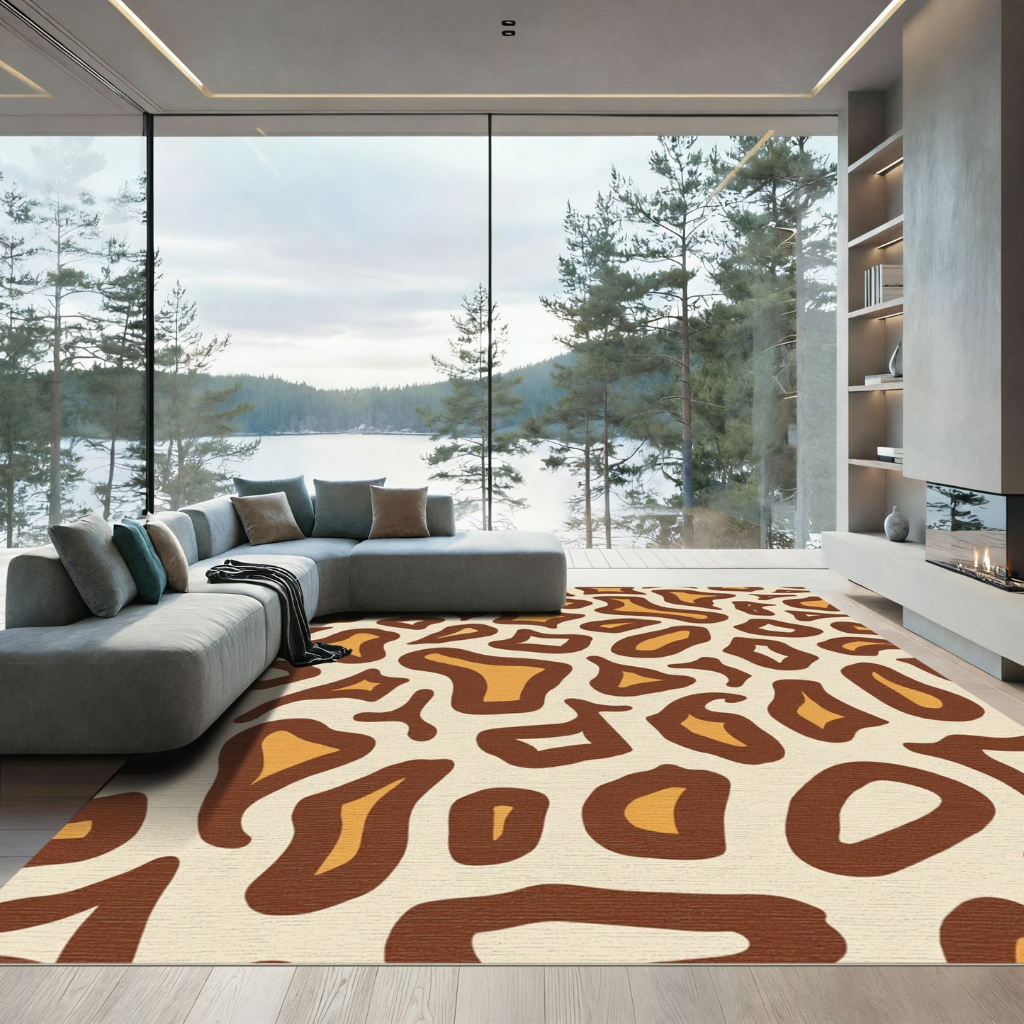 Brown and Ochre Spotted Organic Rug