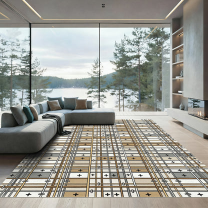 Neutral Earth Tone Plaid Grid Rug