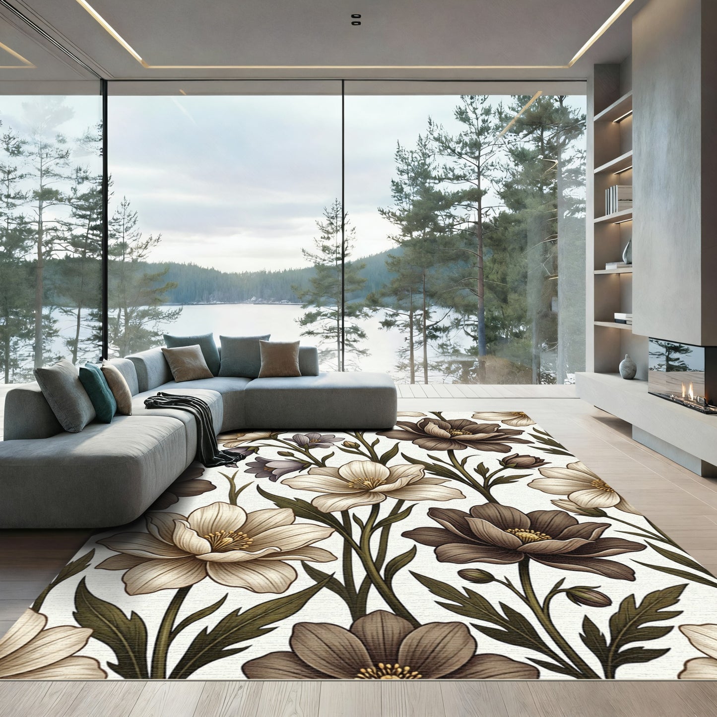 Vintage Earth Tone Floral Arrangement Rug
