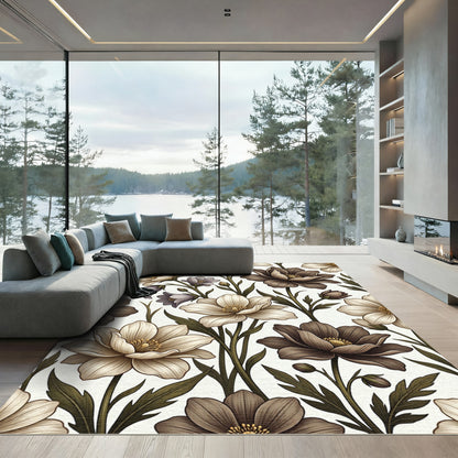 Vintage Earth Tone Floral Arrangement Rug