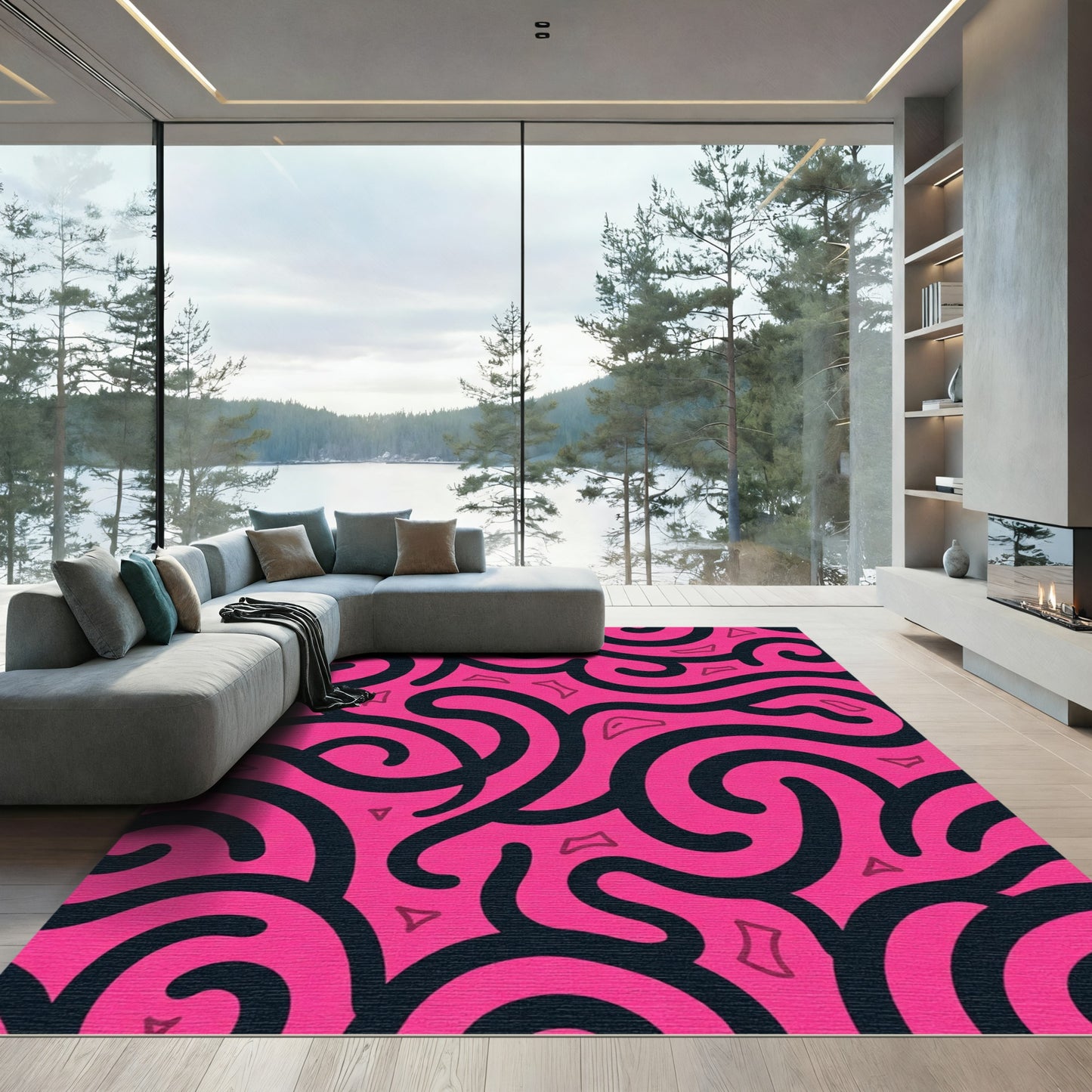 Bright Pink Swirl Ribbon Rug