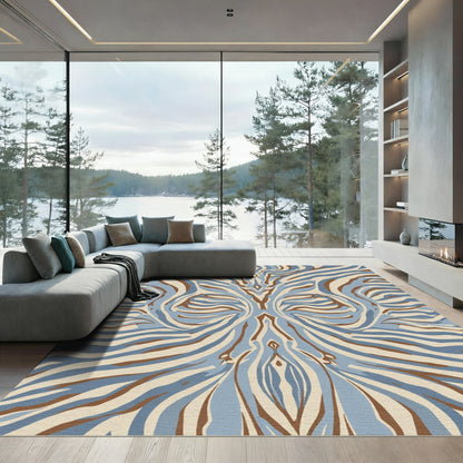 Abstract Blue Brown Zebra Stripe Rug