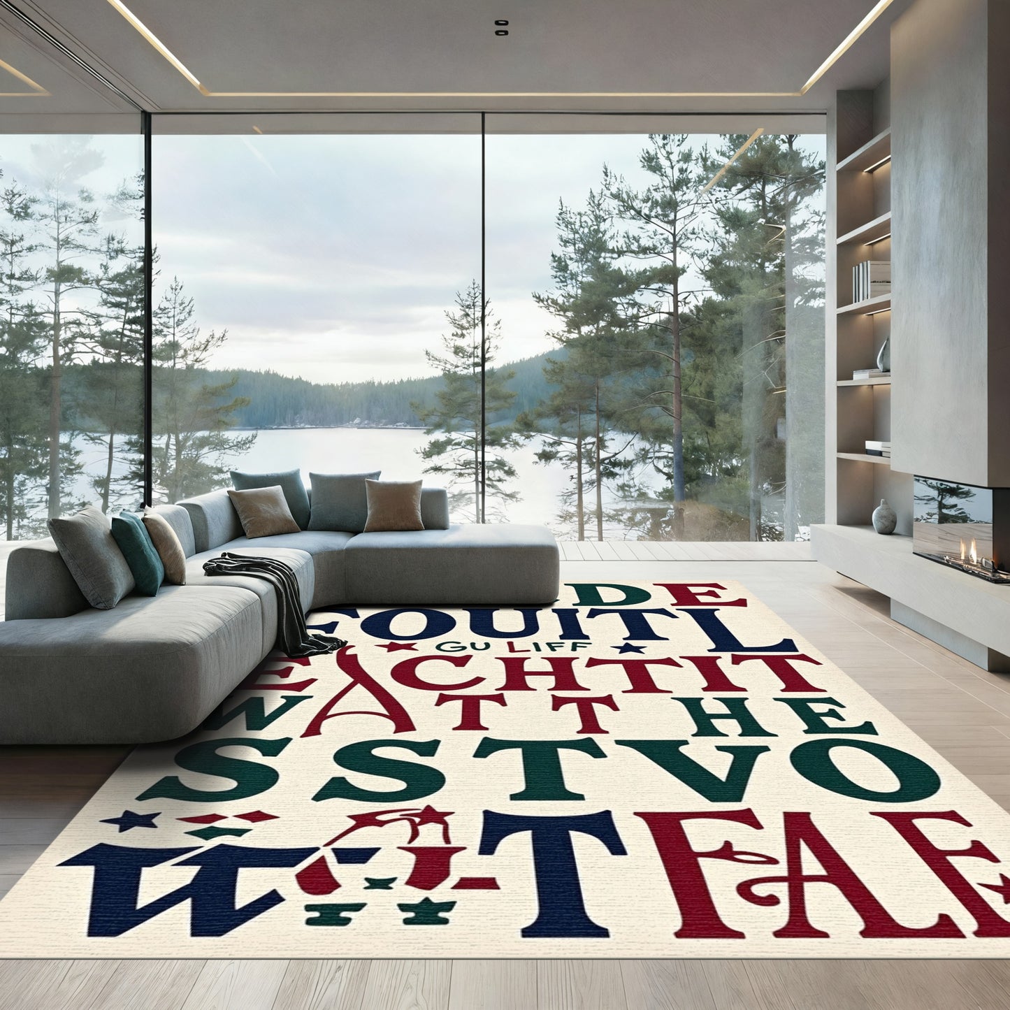 Bold Typographic Alphabet Letter Collage Rug