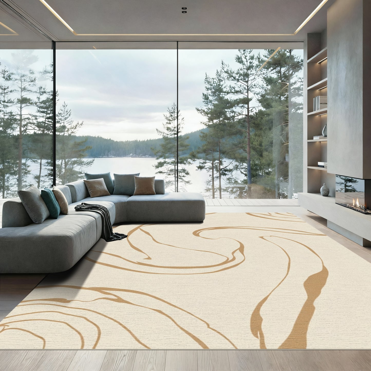 Cream Gold Organic Swirl Rug