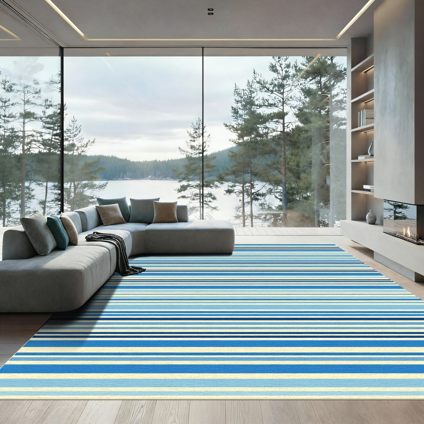 Ocean Blue Gradient Stripe Rug