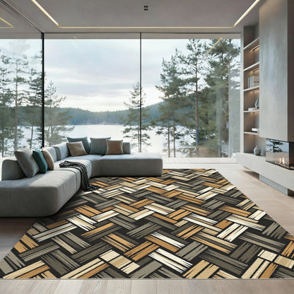 Woven Beige Brown Basketweave Diamond Rug