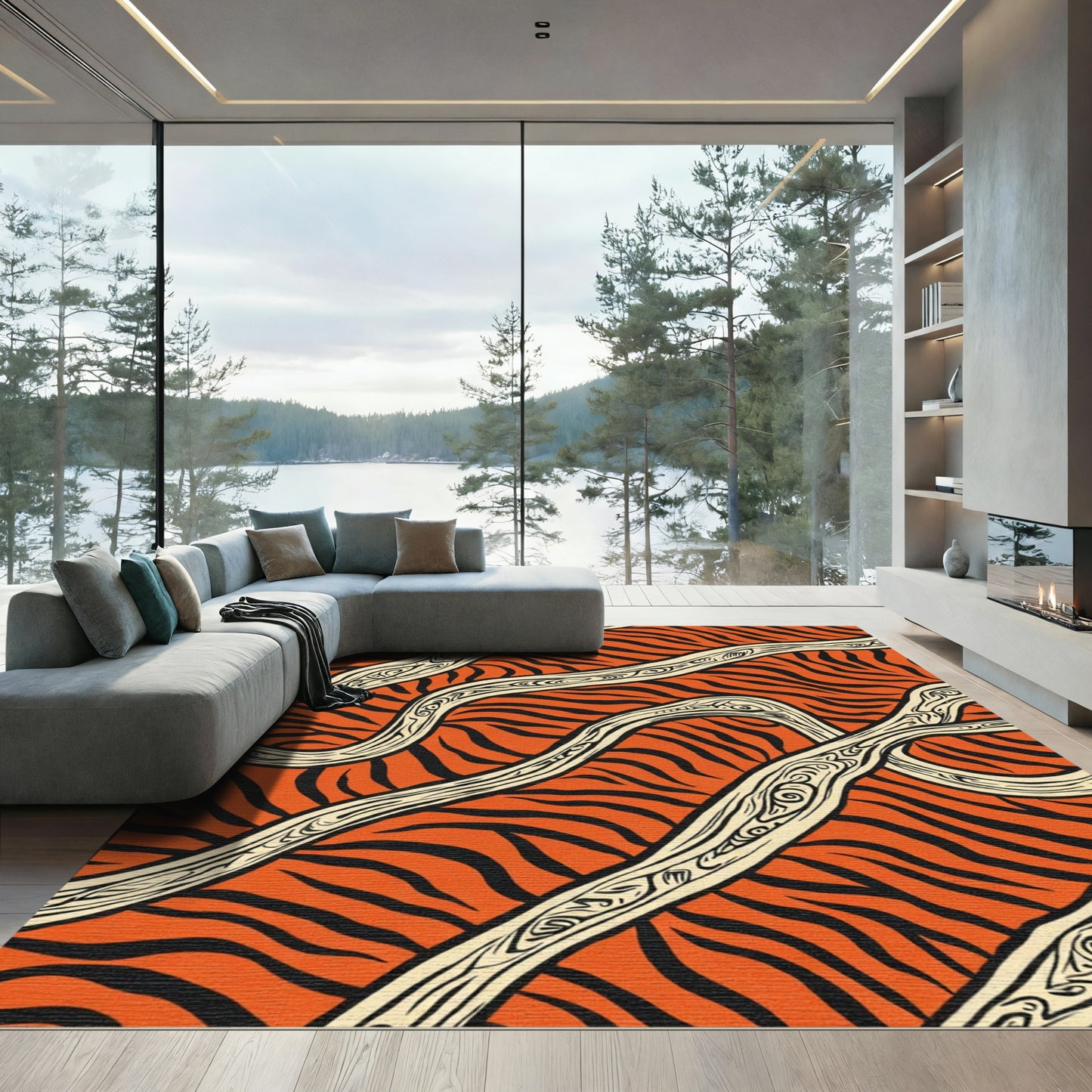 Orange Tiger Stripe Wavy Lines Rug