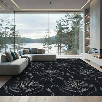 Dark Floral Vine Silhouette Rug