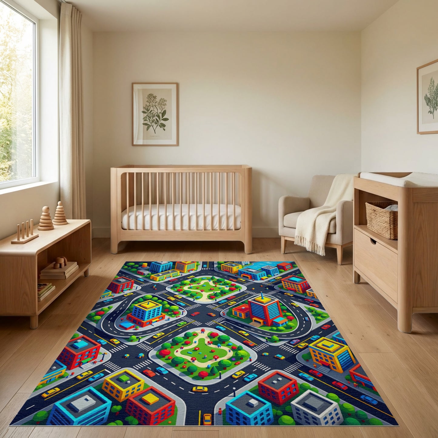 Vibrant Isometric City Intersection Rug