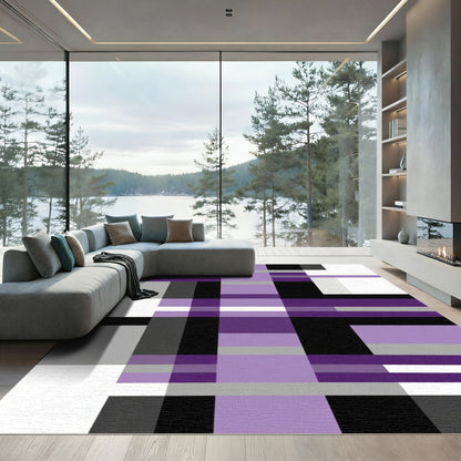 Deep Purple Gray Plaid Blocks Rug