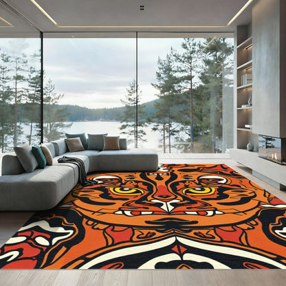 Bold Orange Tiger Face Symmetry Rug