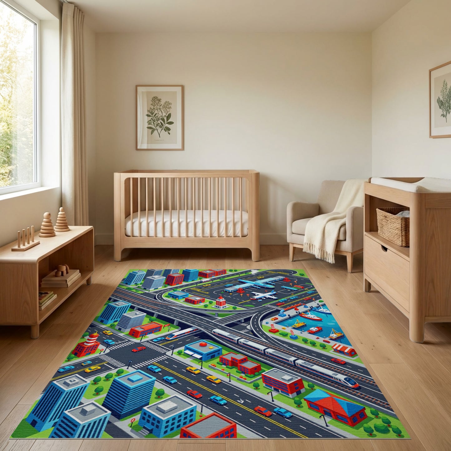 Vibrant Isometric City Transport Rug