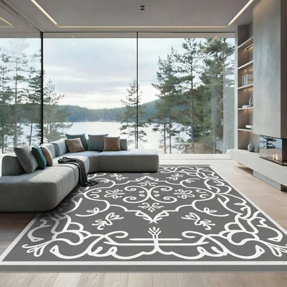 White Flourish Filigree Scrollwork Rug