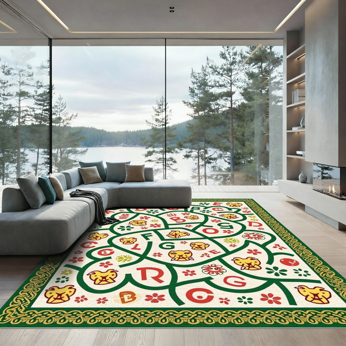 Whimsical Yellow Animal Alphabet Animals Rug