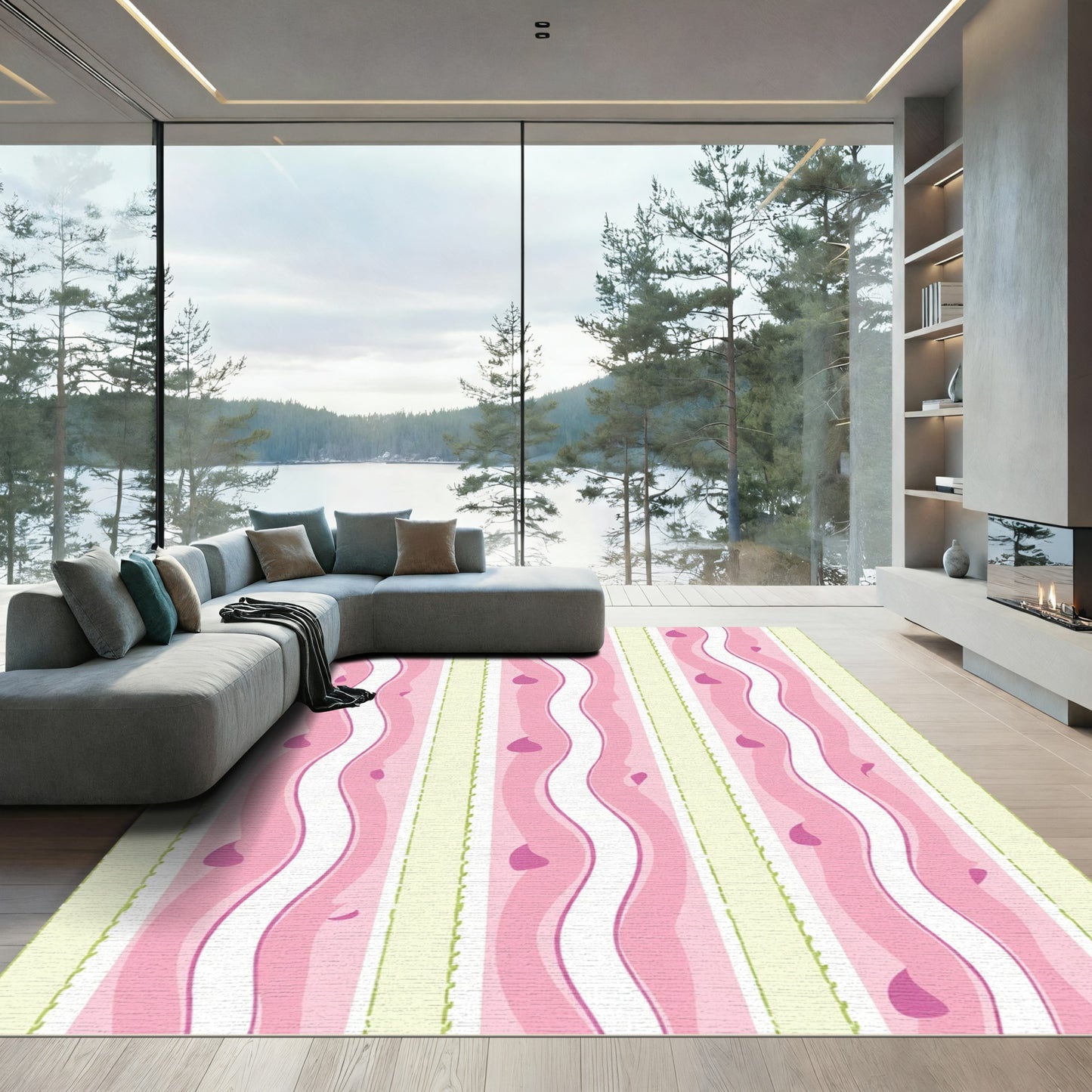 Pastel Pink Wavy Stripes Rug