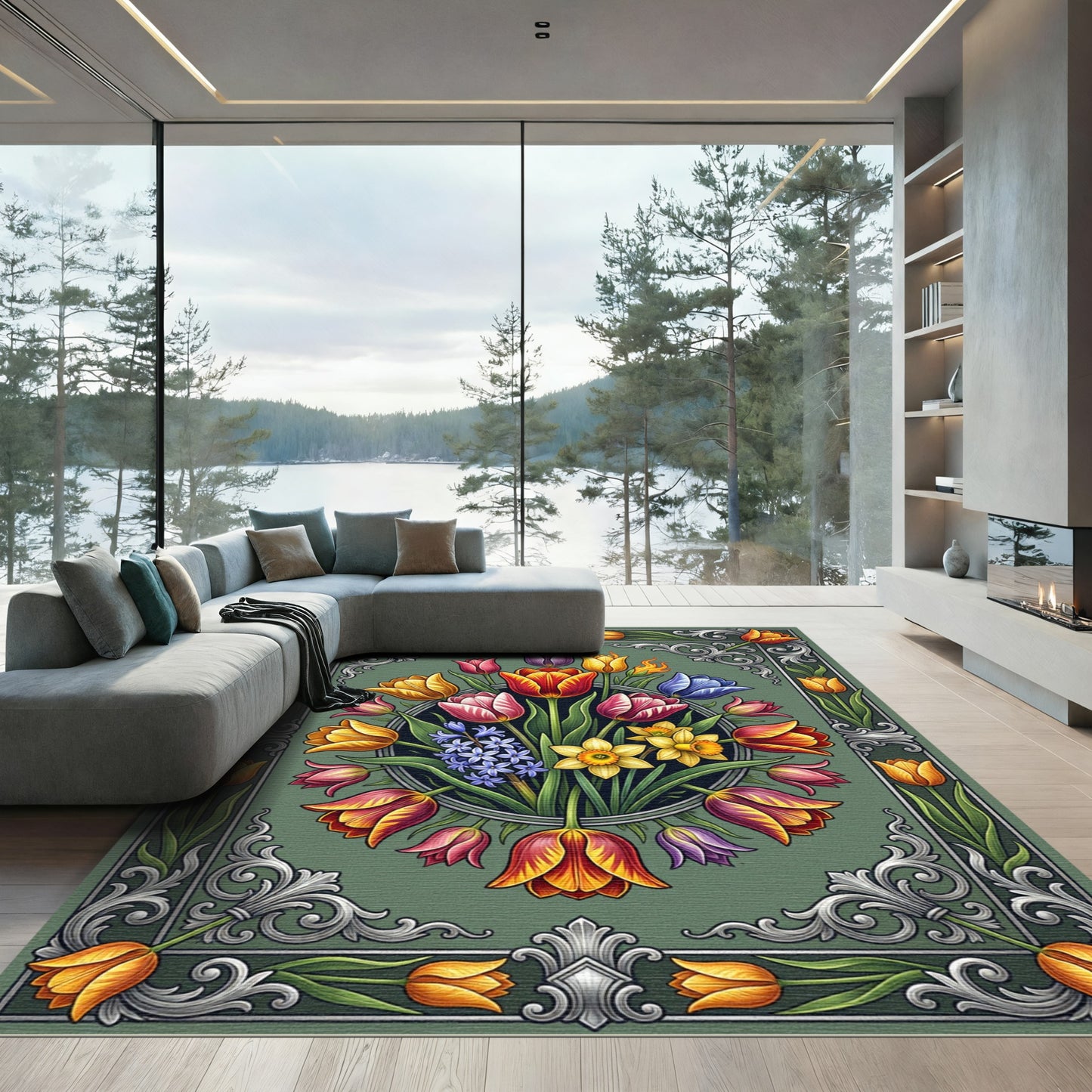 Vintage Floral Bouquet Garden Tulips Rug