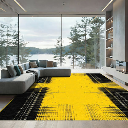 Bold Yellow Black Glitch Halftone Rug