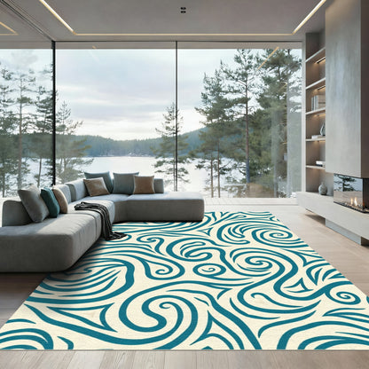 Teal Swirl Abstract Organic Rug