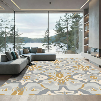 Golden Beige Gray Abstract Overlay Rug