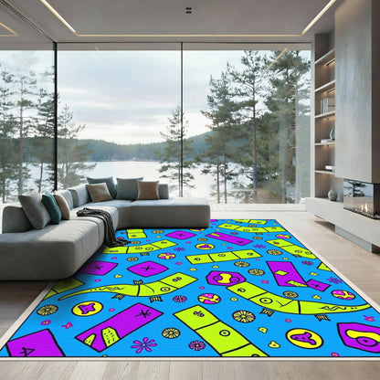 Whimsical Neon Geometric Creatures Rug